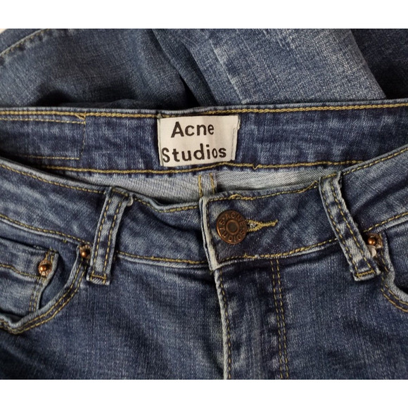 Acne Studios Blue Jeans Straight Leg Raw Hem Denim Stretch Size 38 / 6 - Picture 4 of 5